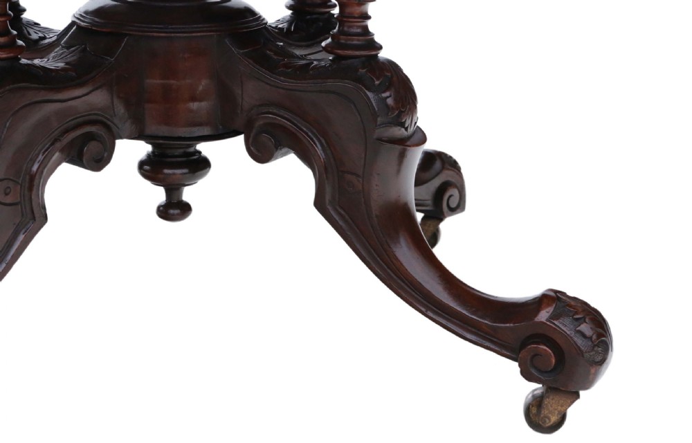 Victorian burr walnut marquetry oval loo table View X