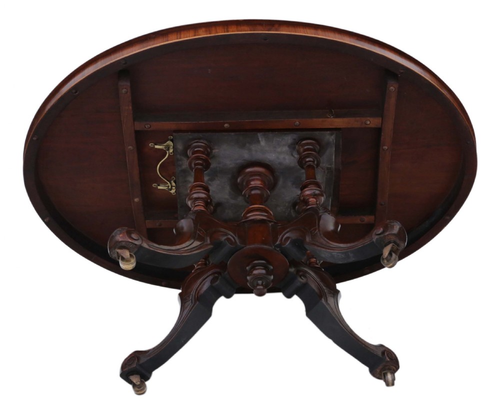 Victorian burr walnut marquetry oval loo table View XI