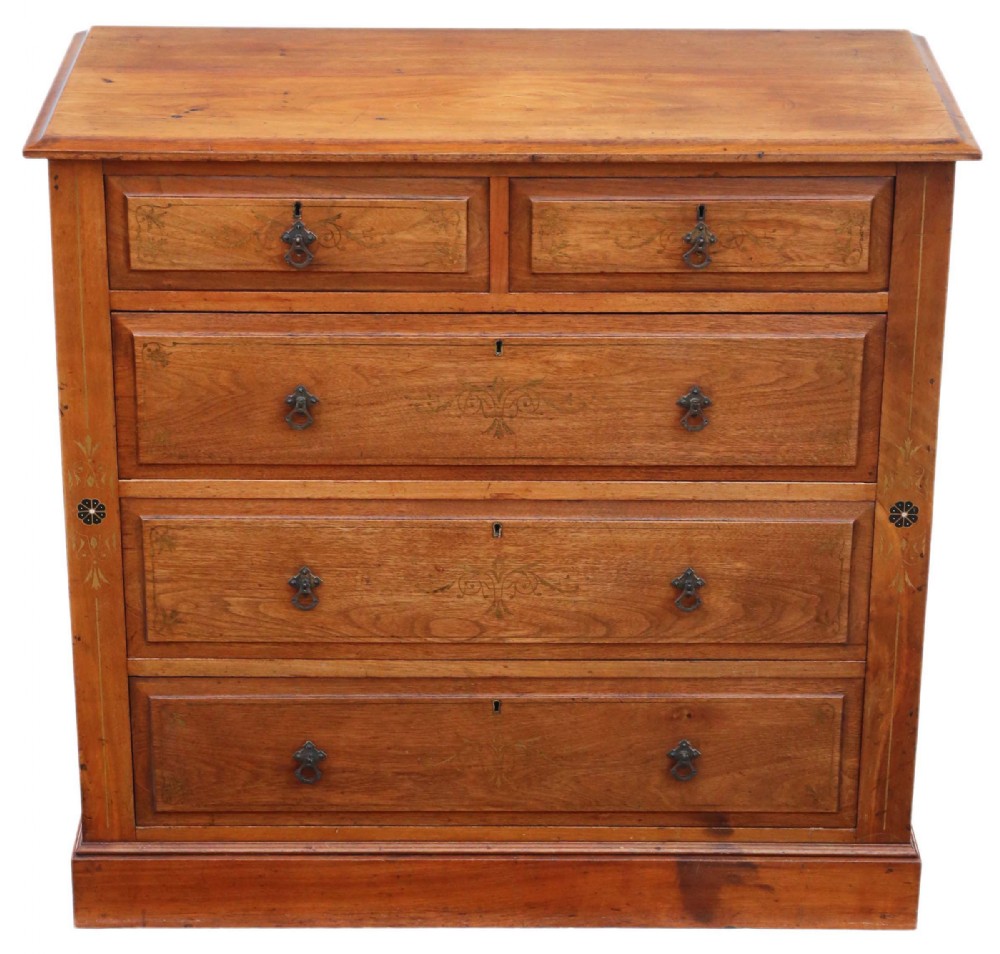 Victorian decorated ash chest of drawers