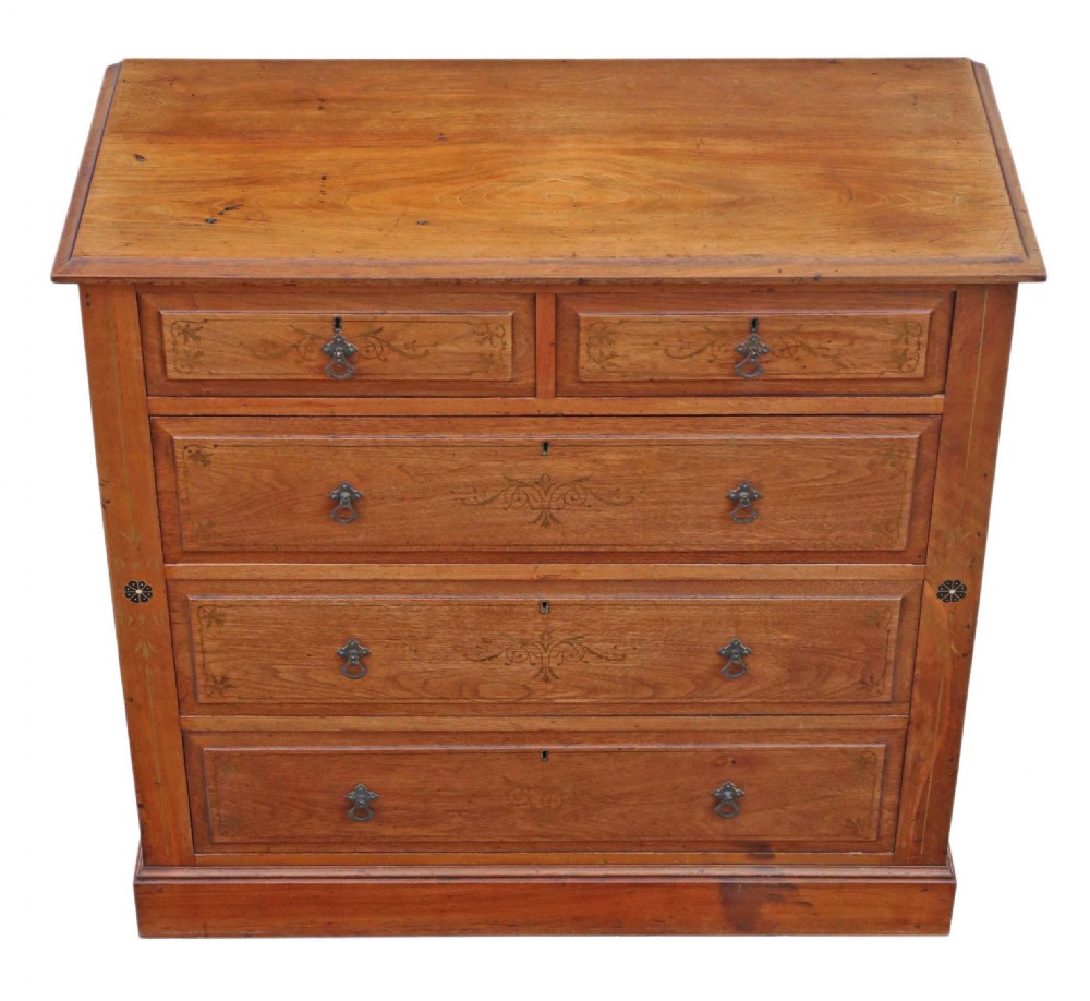 Victorian decorated ash chest of drawers View II