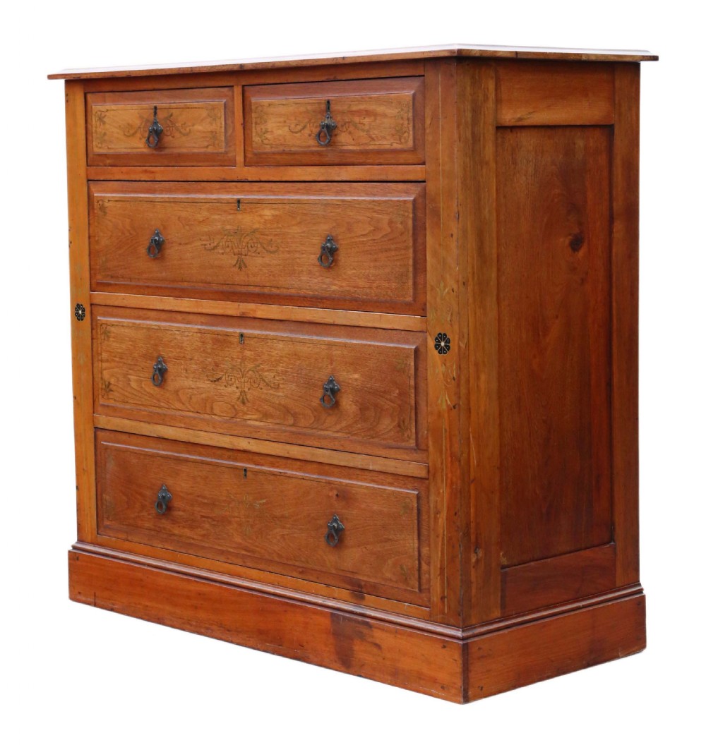 Victorian decorated ash chest of drawers View V