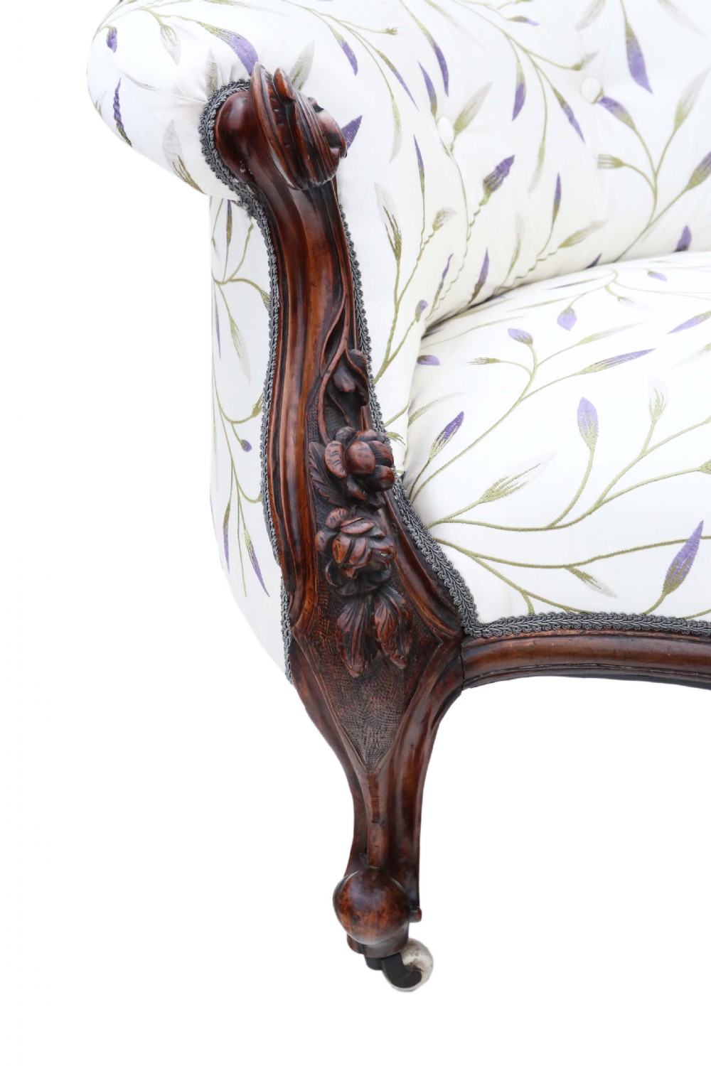 Victorian carved walnut chaise longue  View III