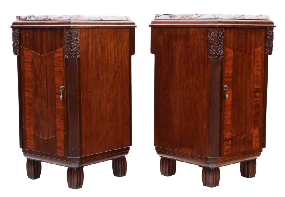 Pair of Art Deco marquetry and marble bedside tables View VIII
