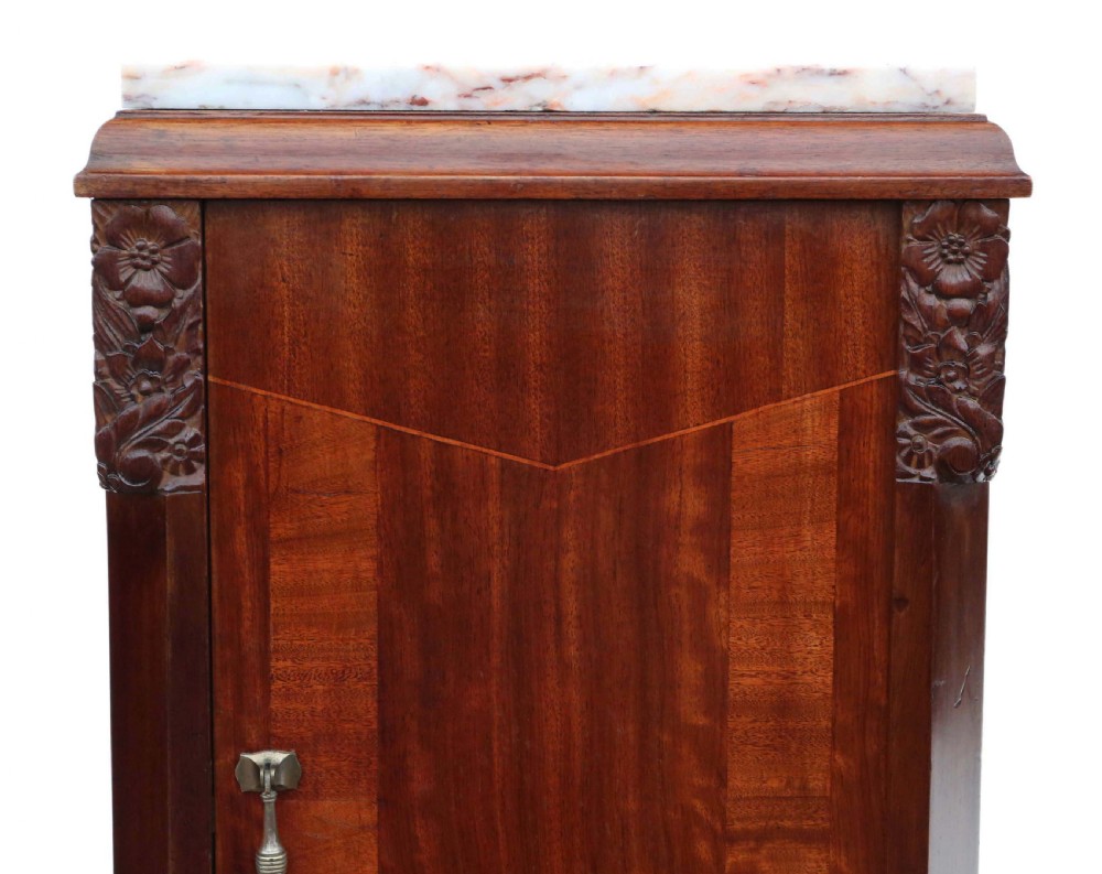 Pair of Art Deco marquetry and marble bedside tables View IX