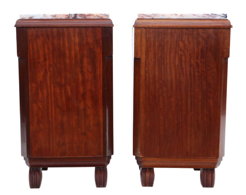 Pair of Art Deco marquetry and marble bedside tables View X