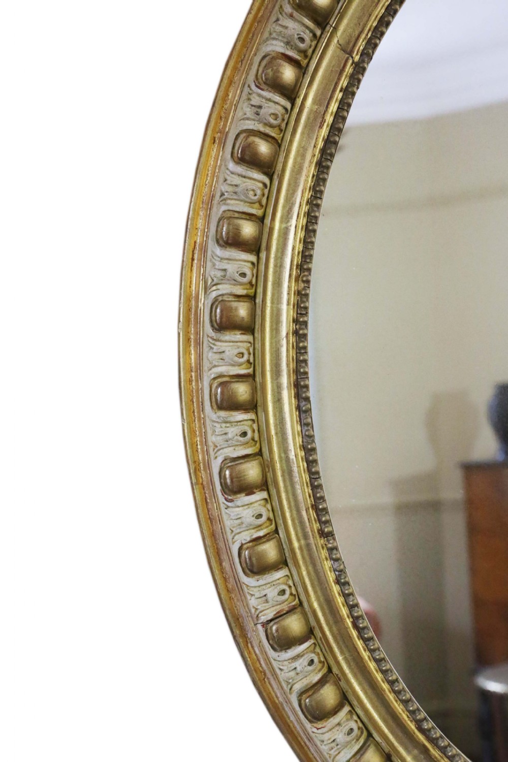 Large 19th Century oval gilt and cream decorated overmantle wall mirror  View IV