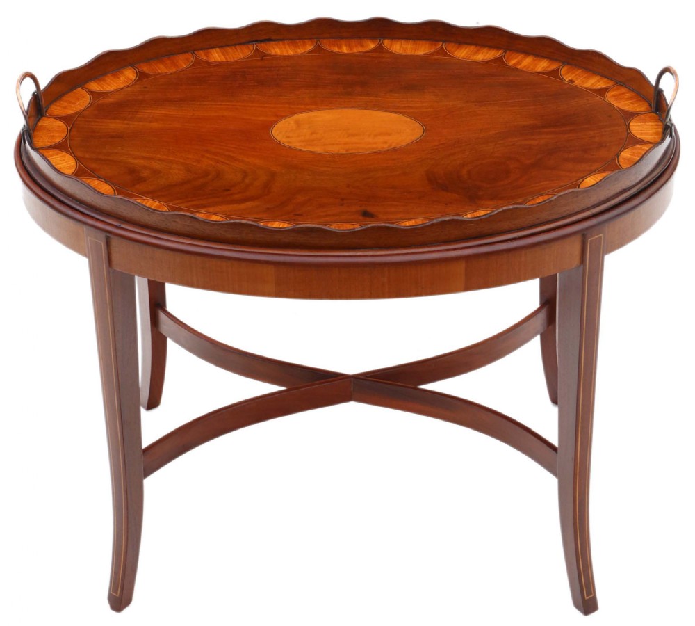 Edwardian mahogany and satin walnut tray on stand coffee table