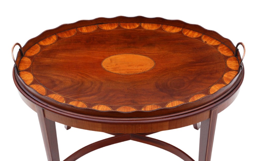 Edwardian mahogany and satin walnut tray on stand coffee table View II