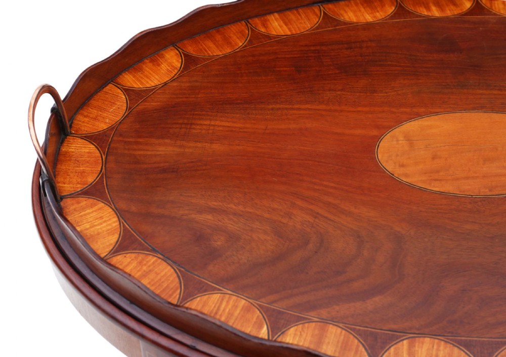 Edwardian mahogany and satin walnut tray on stand coffee table View III