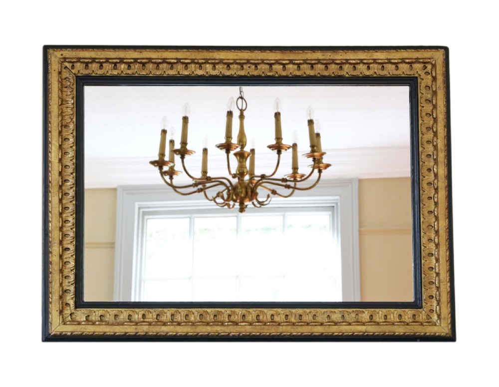 Large black and gilt 19th Century overmantle mirror 