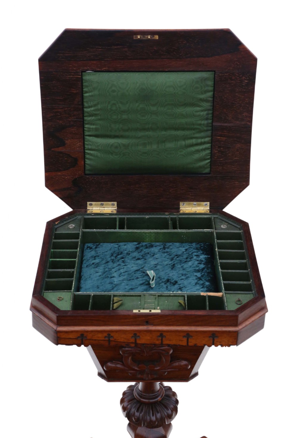 Victorian rosewood Gothic work table box View II
