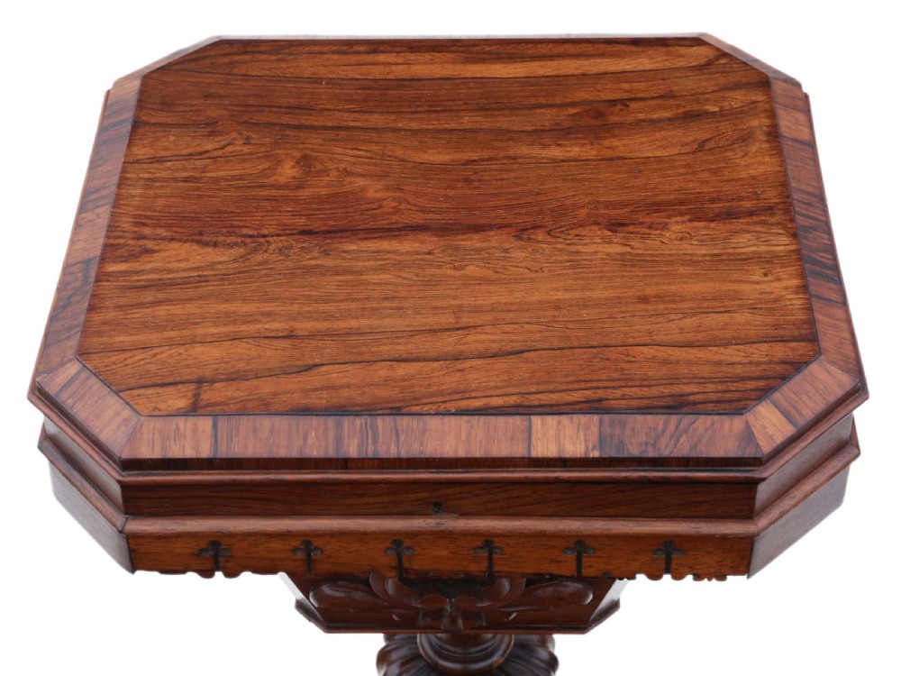 Victorian rosewood Gothic work table box View V