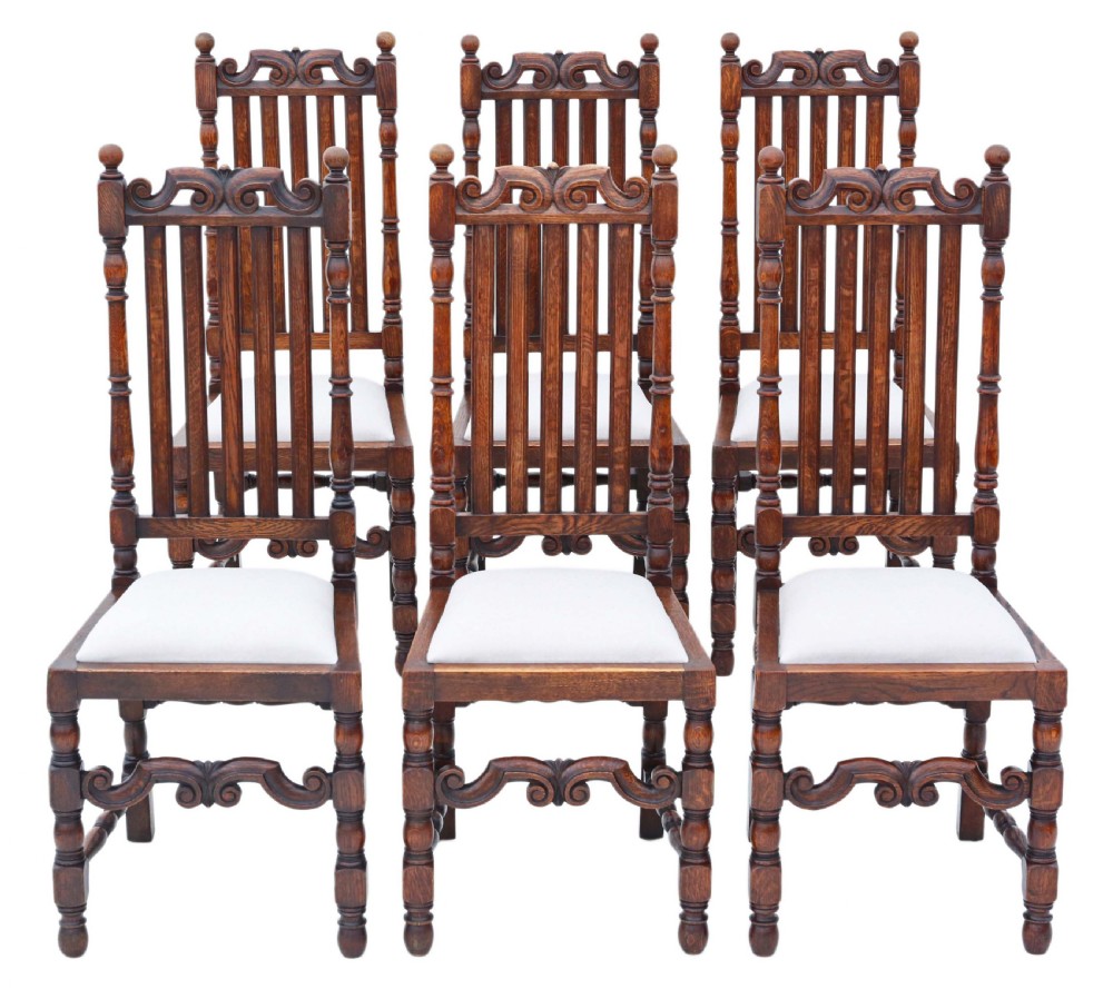 Set of 6 Charles II style oak dining chairs