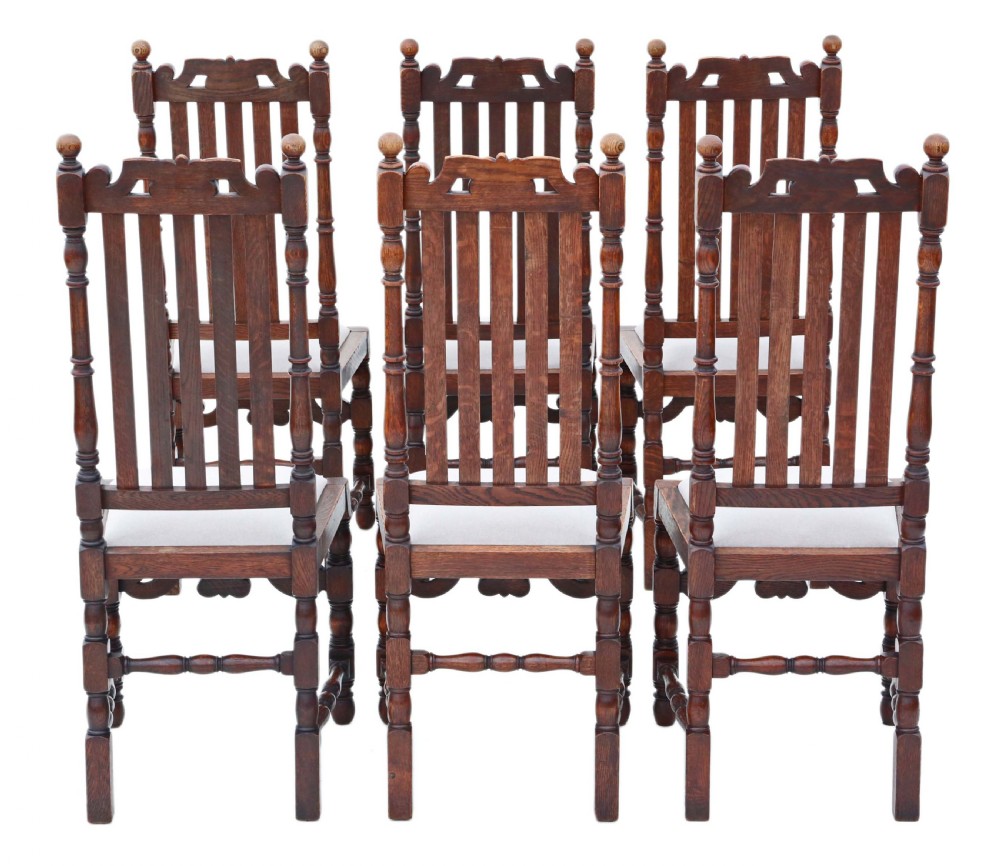 Set of 6 Charles II style oak dining chairs View III