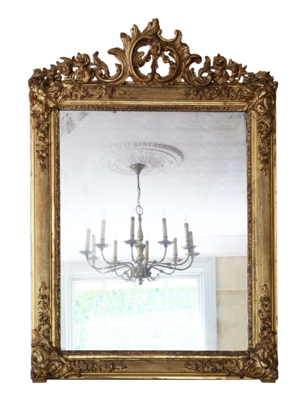 19th Century large gilt wall overmantle mirror 