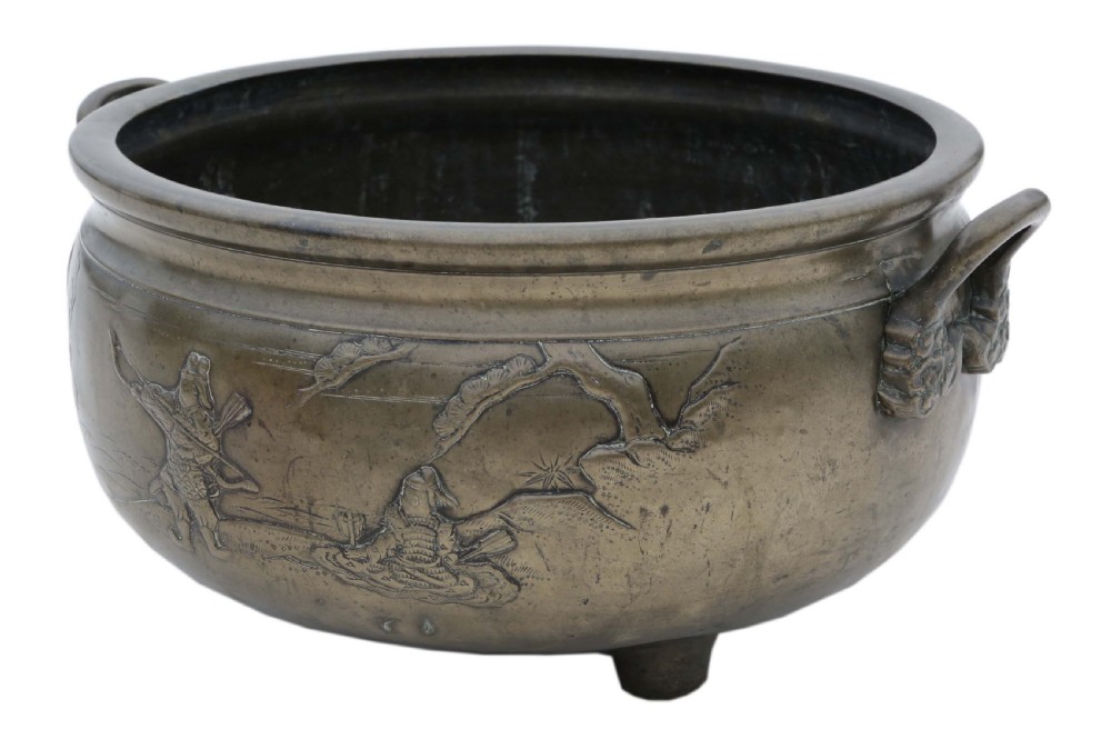 Oriental Chinese Japanese bronze planter bowl View III