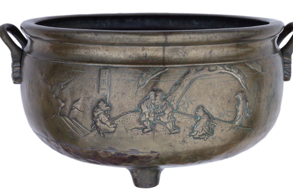 Oriental Chinese Japanese bronze planter bowl View VII
