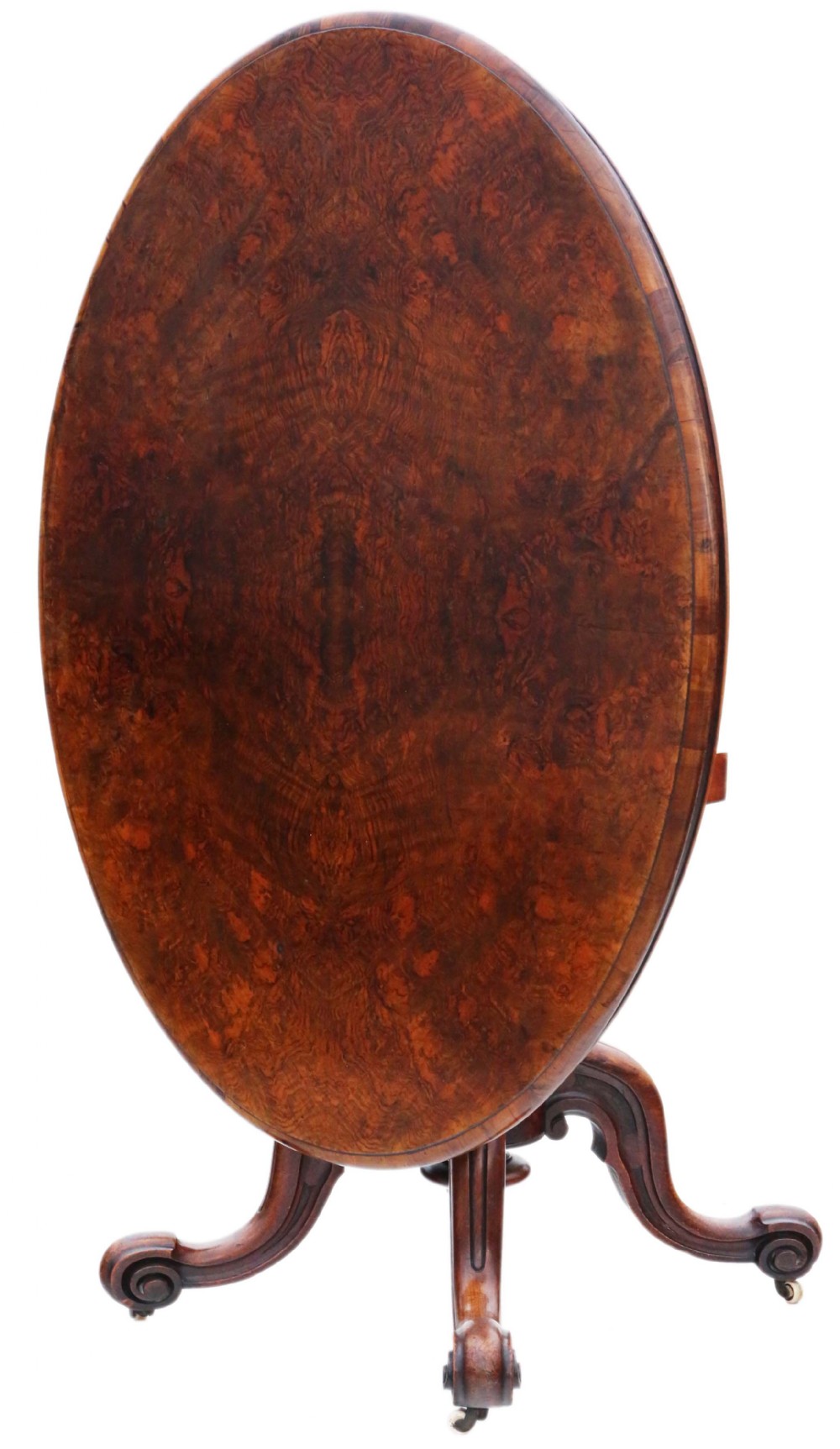 Victorian burr walnut oval tilt top loo table