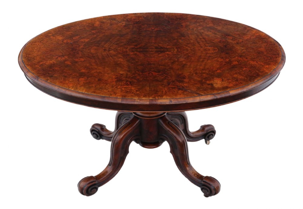 Victorian burr walnut oval tilt top loo table View III