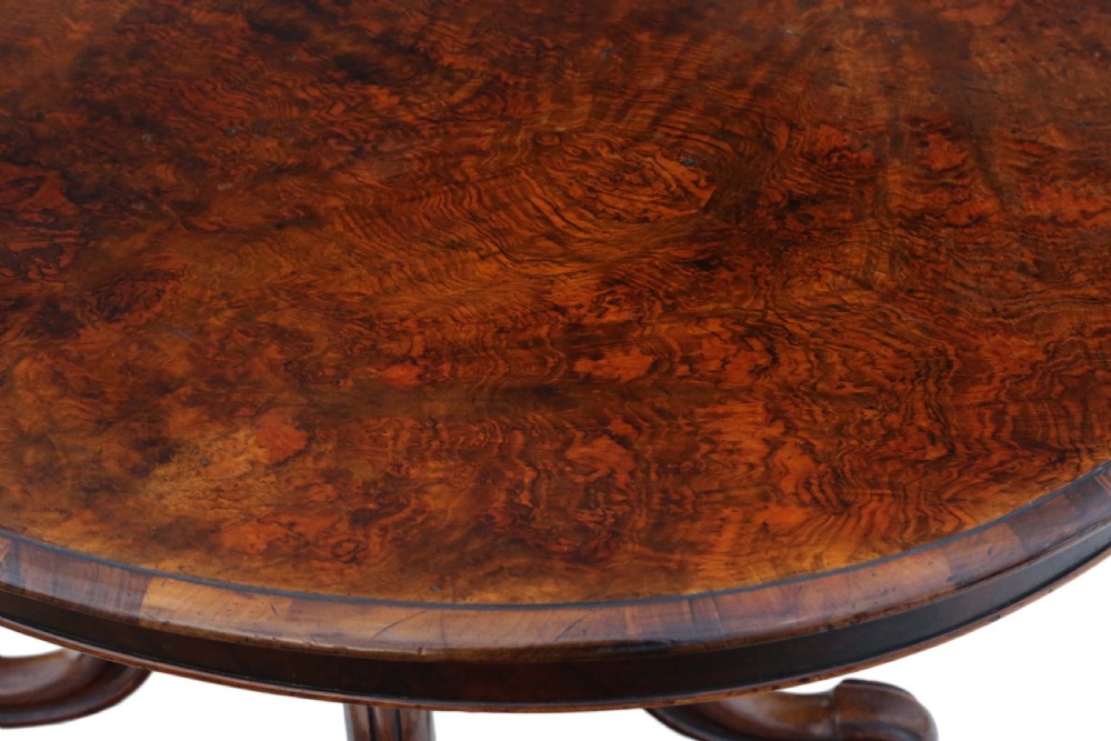 Victorian burr walnut oval tilt top loo table View VII