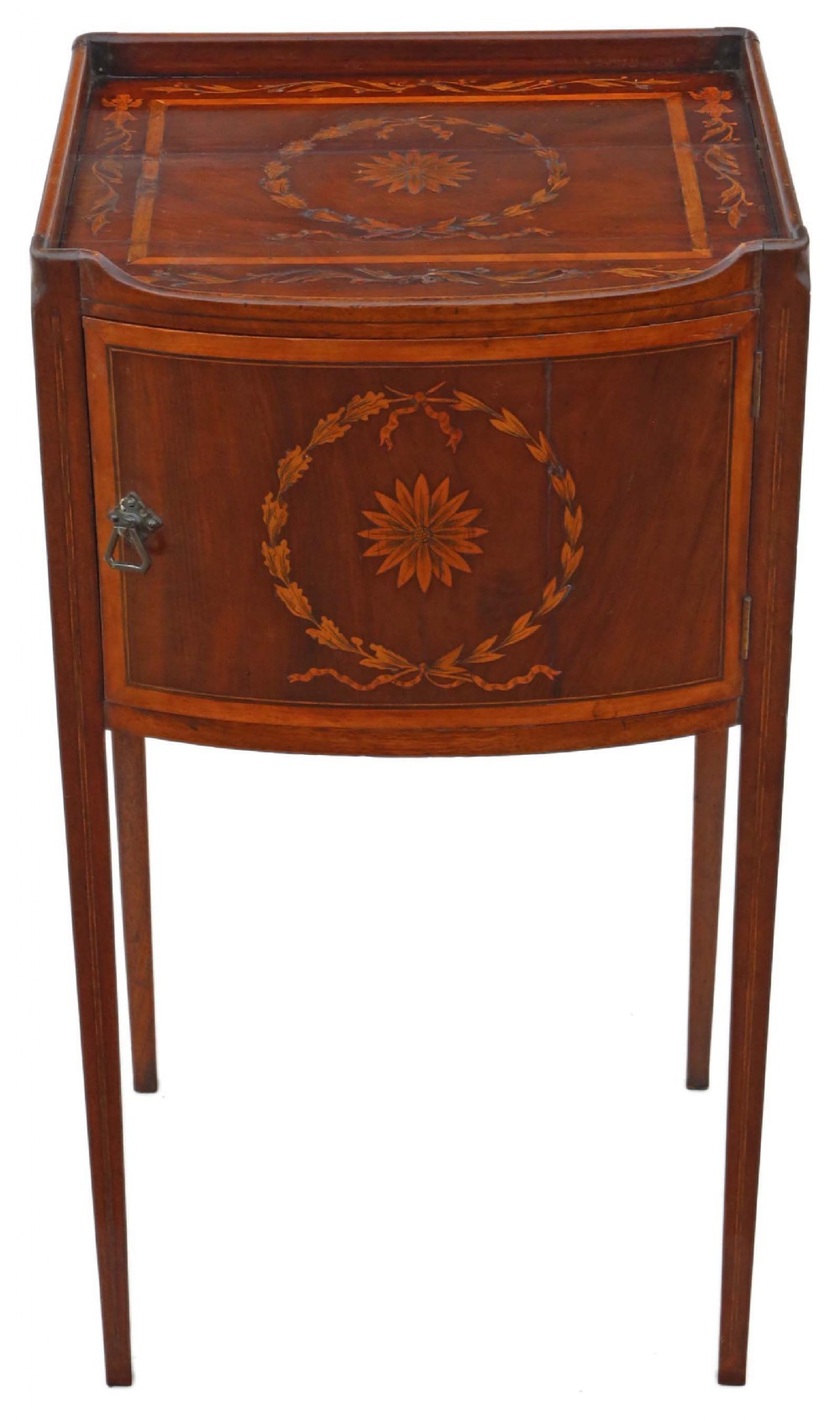Georgian tray top mahogany marquetry bedside table