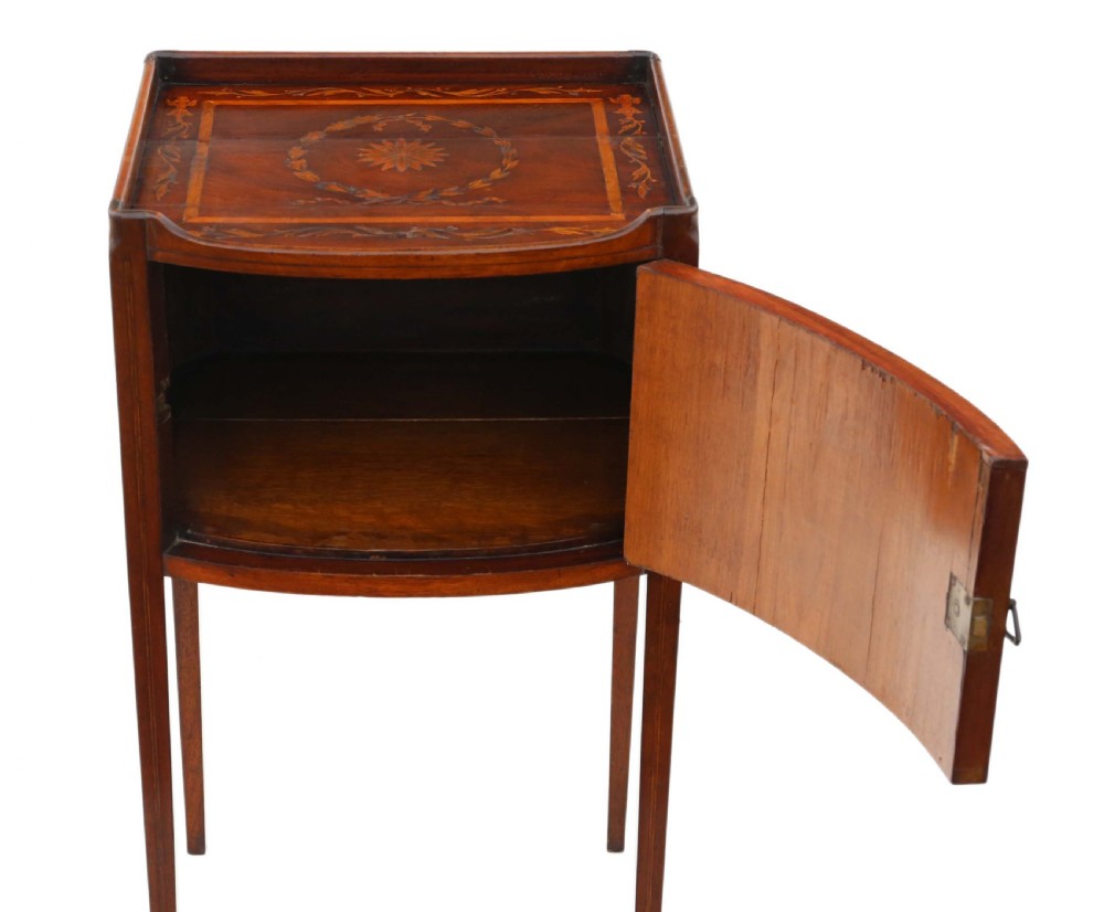 Georgian tray top mahogany marquetry bedside table View VI