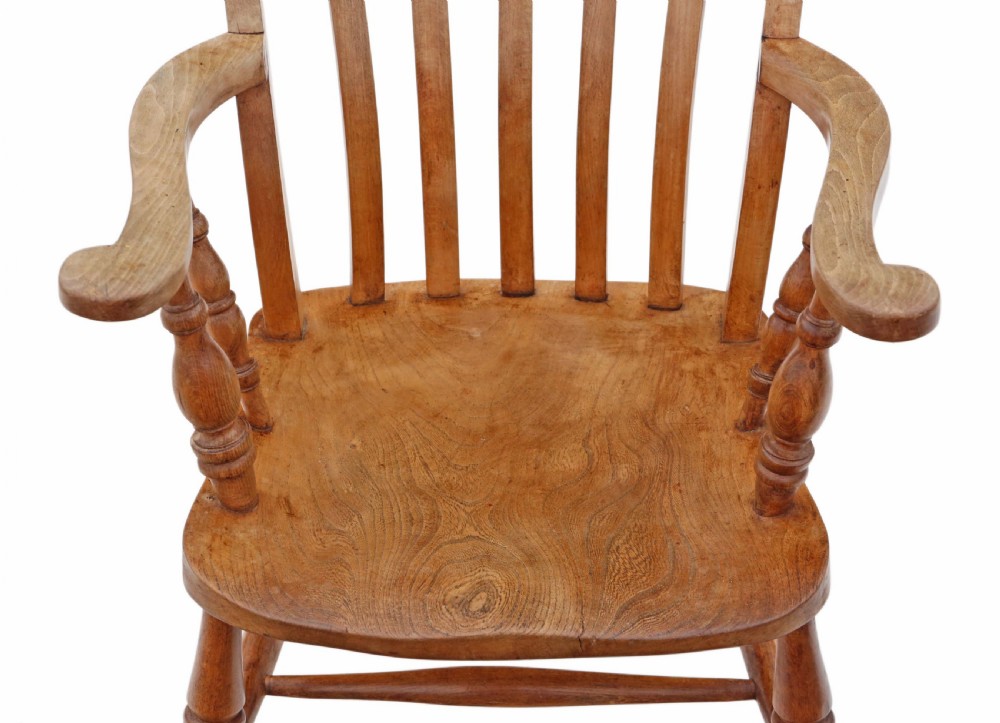 Victorian elm and beech Grandad Windsor chair View V