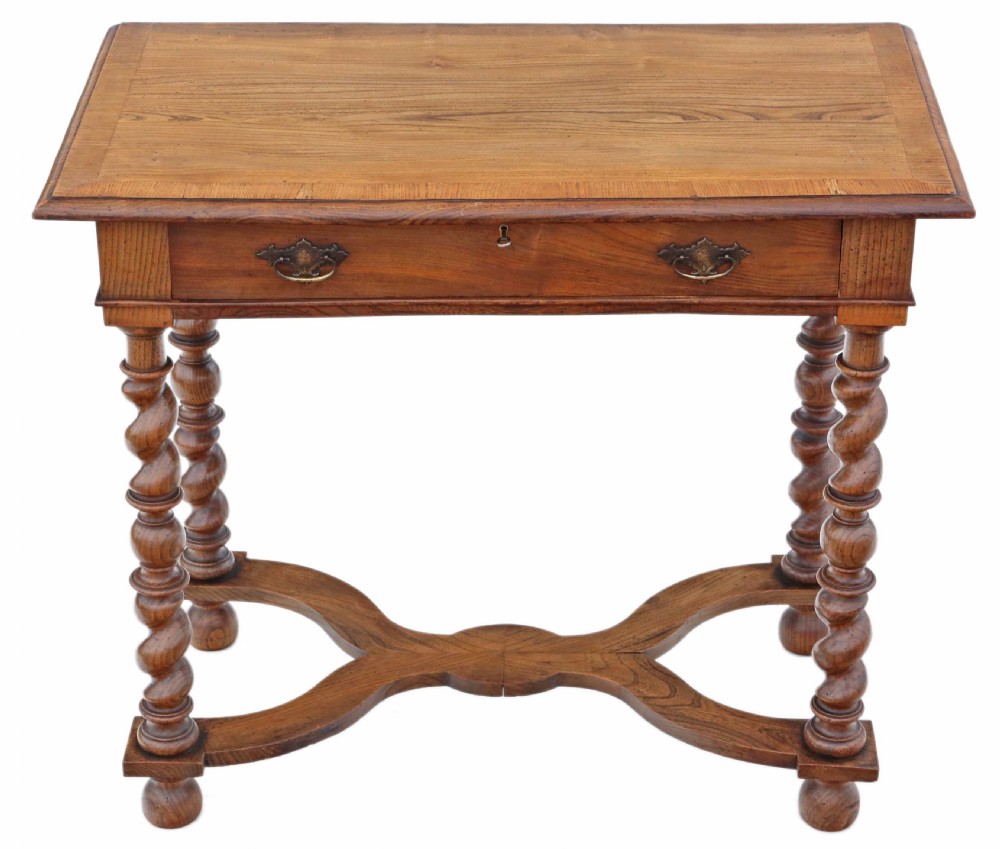Charles II revival oak and elm writing desk