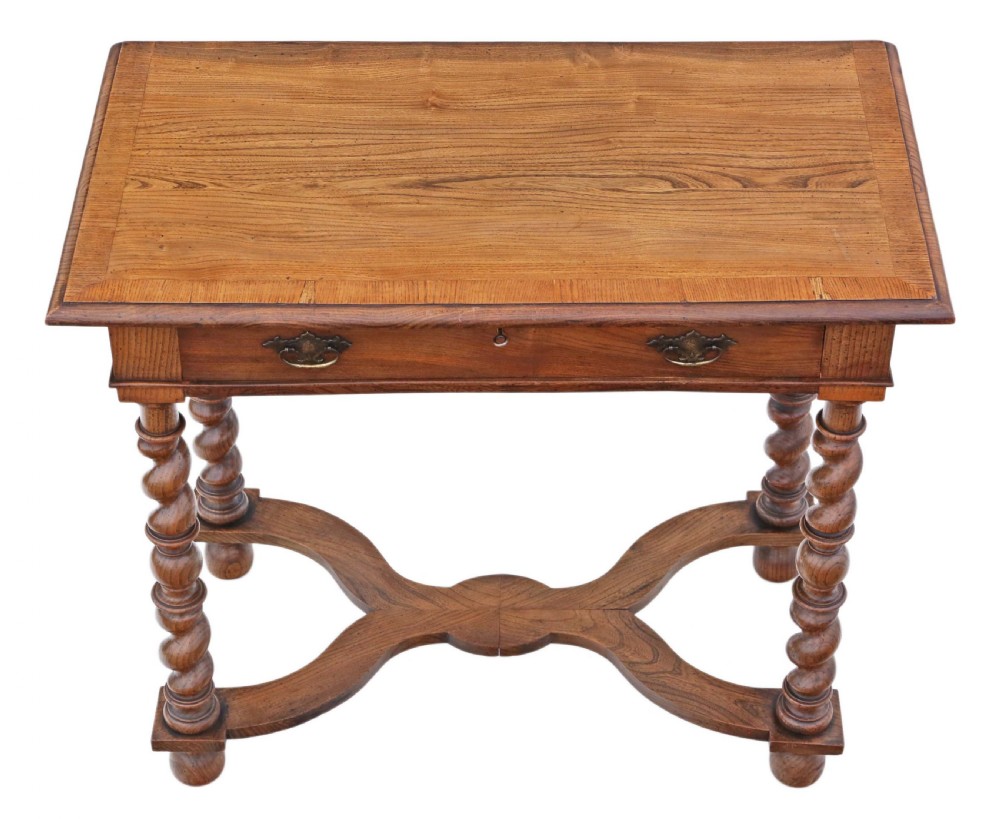 Charles II revival oak and elm writing desk View II