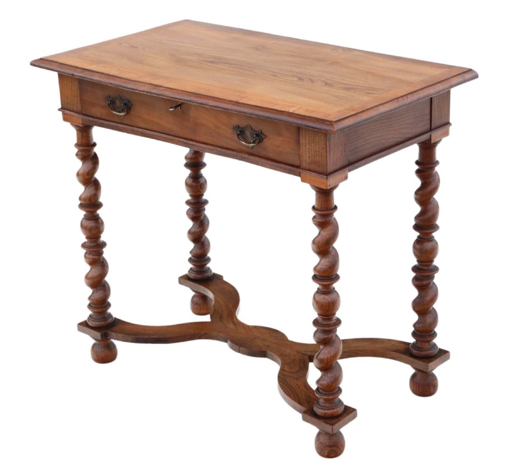 Charles II revival oak and elm writing desk View III