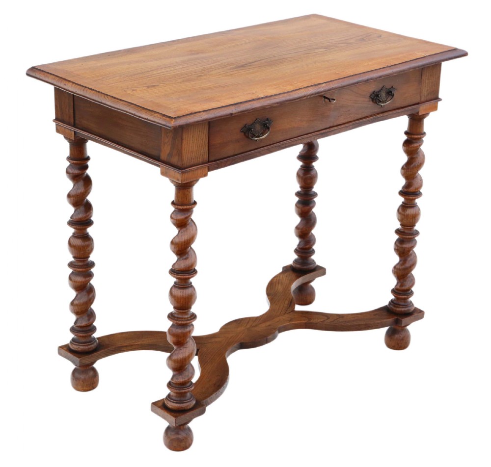 Charles II revival oak and elm writing desk View V