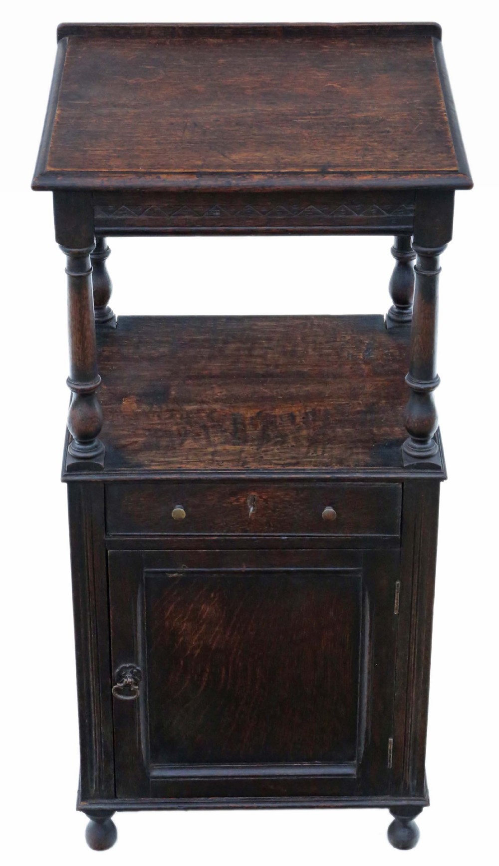 Carved oak washstand bedside table