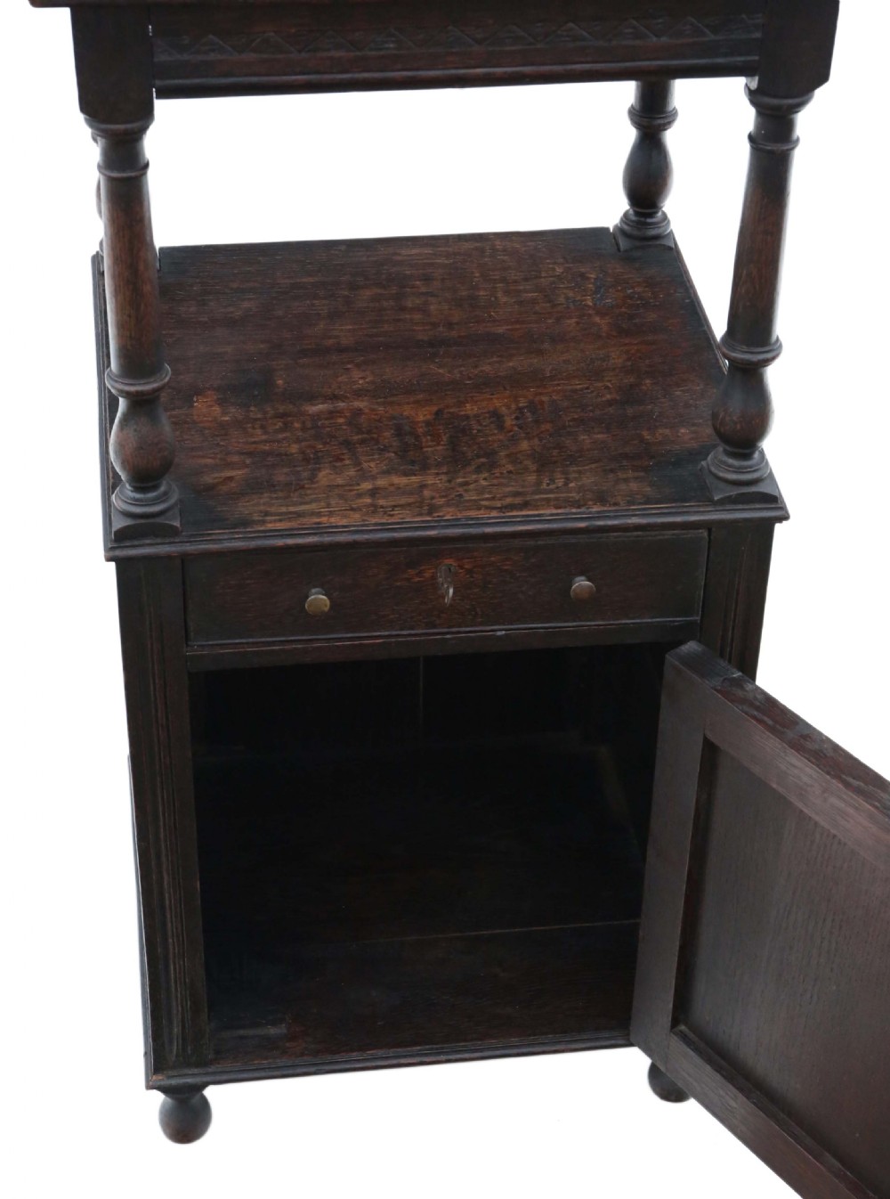 Carved oak washstand bedside table View III