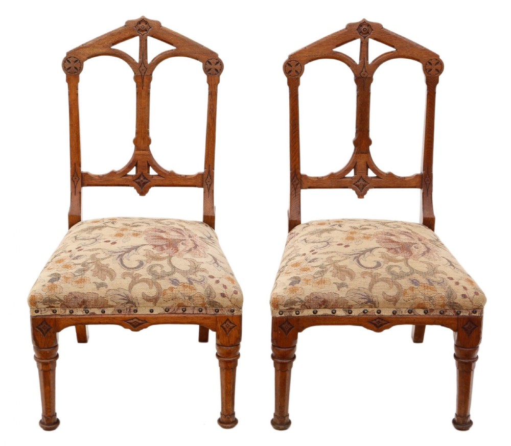 Pair of Gothic oak side chairs