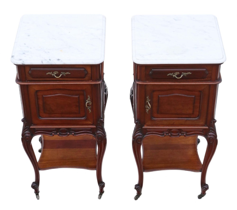 Pair of French marble top bedside tables View III