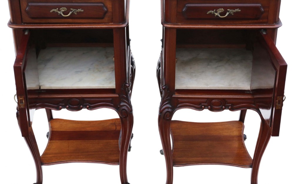 Pair of French marble top bedside tables View VI