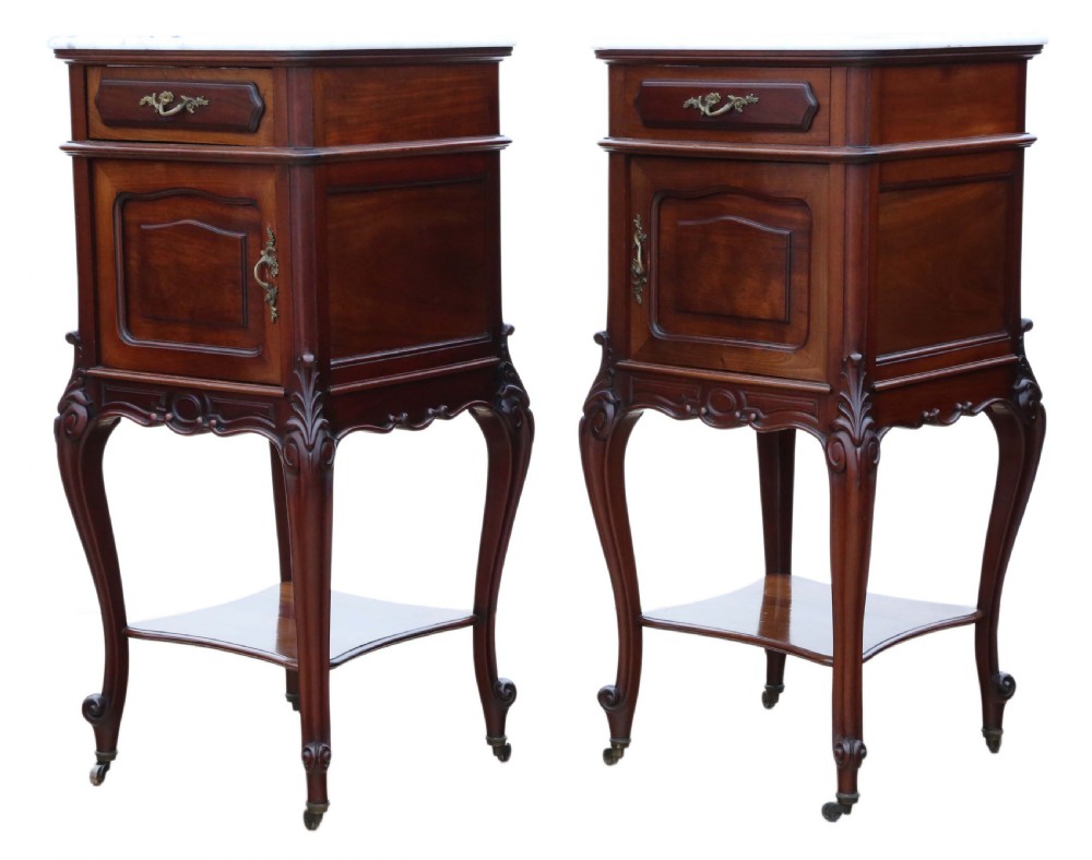 Pair of French marble top bedside tables View VII