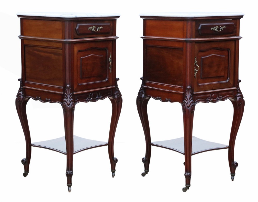 Pair of French marble top bedside tables View VIII