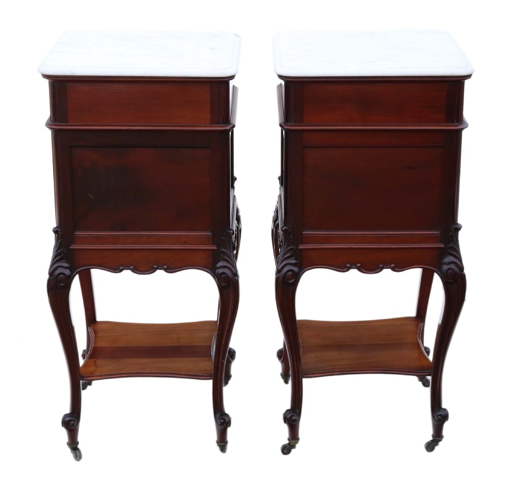 Pair of French marble top bedside tables View IX