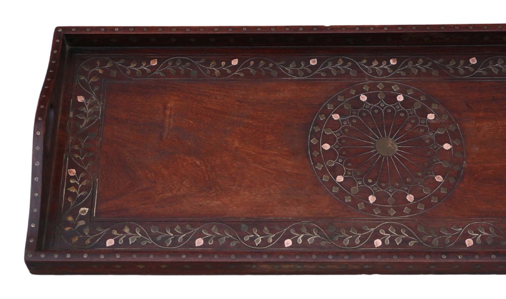 Brass and copper inlaid padauk Eastern serving tray View III