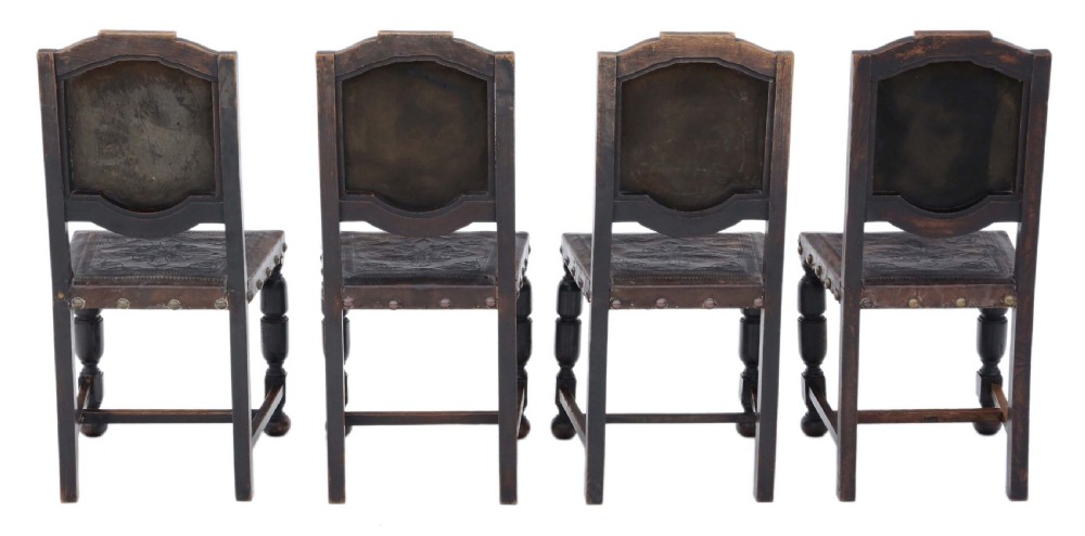 Set of 4 19th Century Portuguese oak and leather dining chairs View II