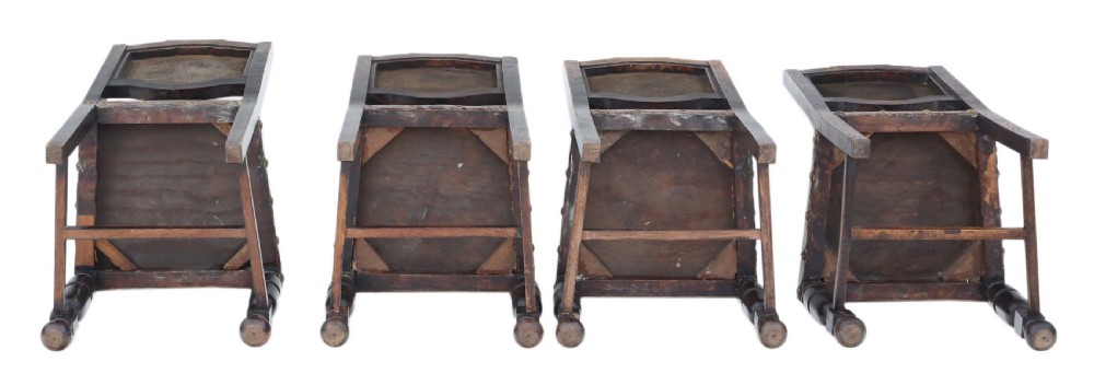 Set of 4 19th Century Portuguese oak and leather dining chairs View IV
