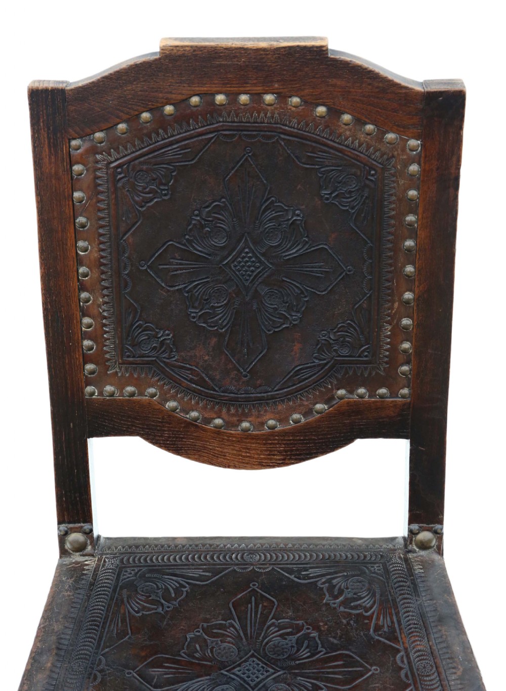 Set of 4 19th Century Portuguese oak and leather dining chairs View VI