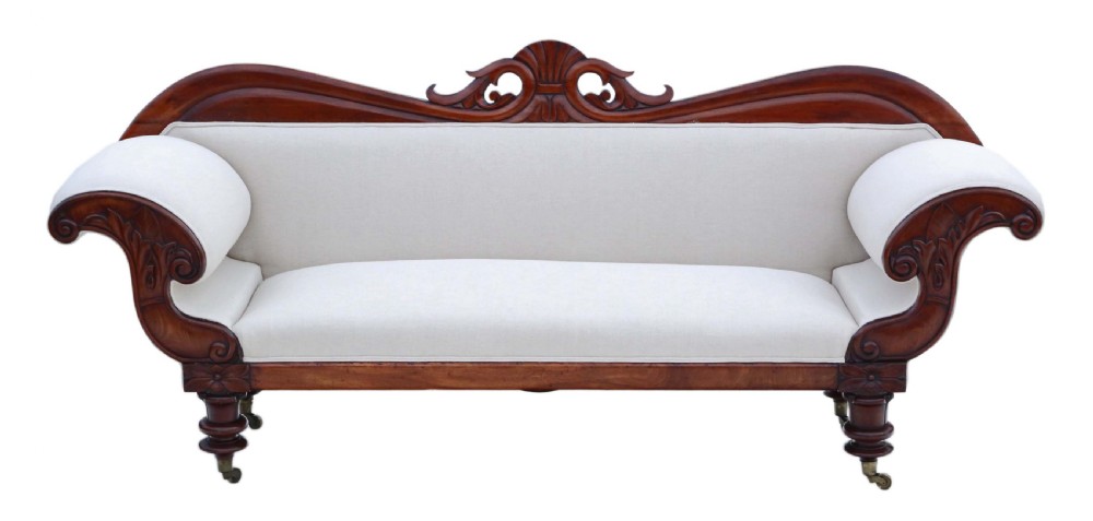 Regency show wood scroll arm sofa