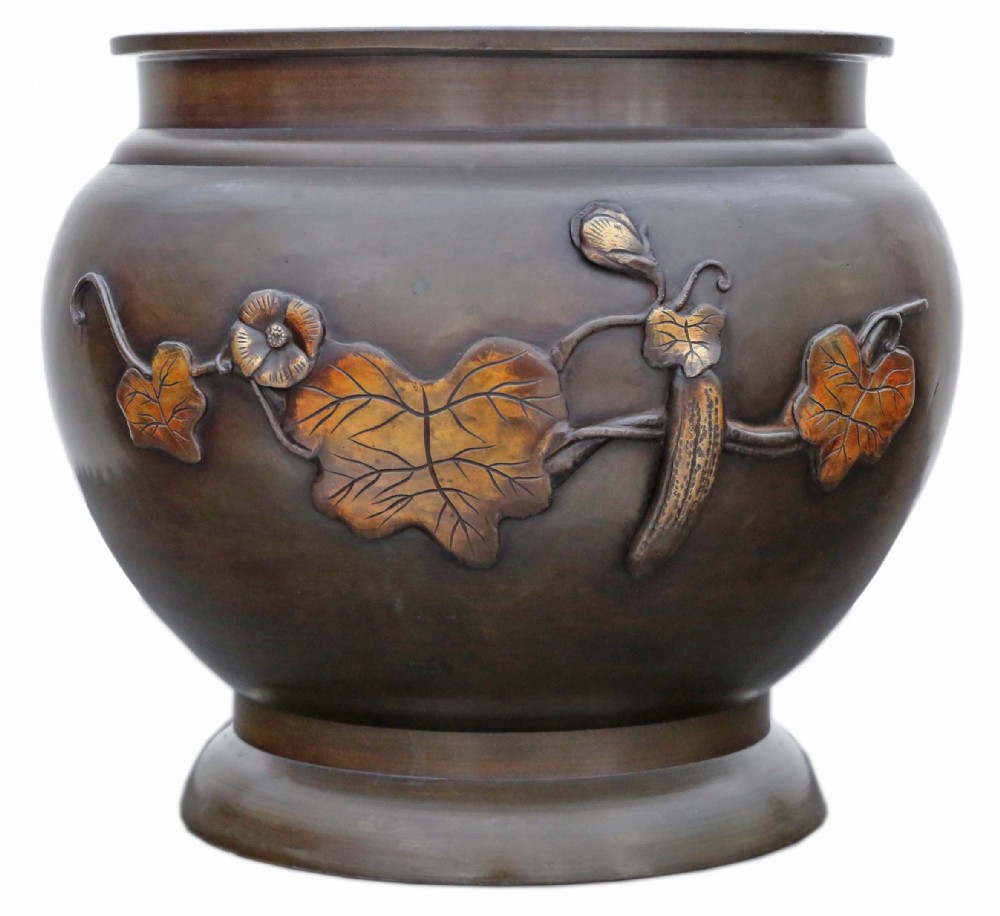 Oriental Japanese bronze mixed metal Jardinière Meiji Period