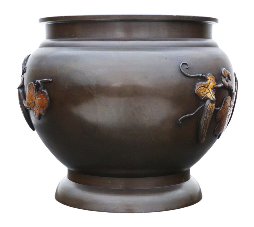 Oriental Japanese bronze mixed metal Jardinière Meiji Period View II