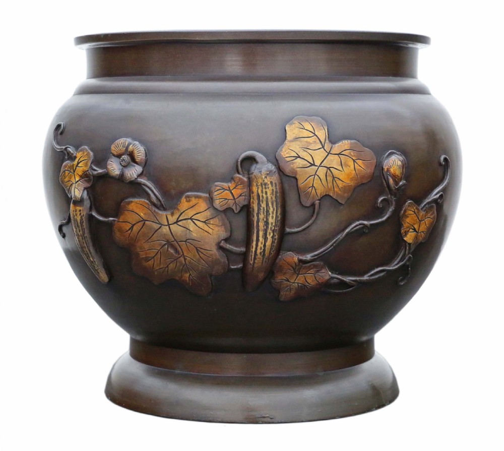 Oriental Japanese bronze mixed metal Jardinière Meiji Period View III
