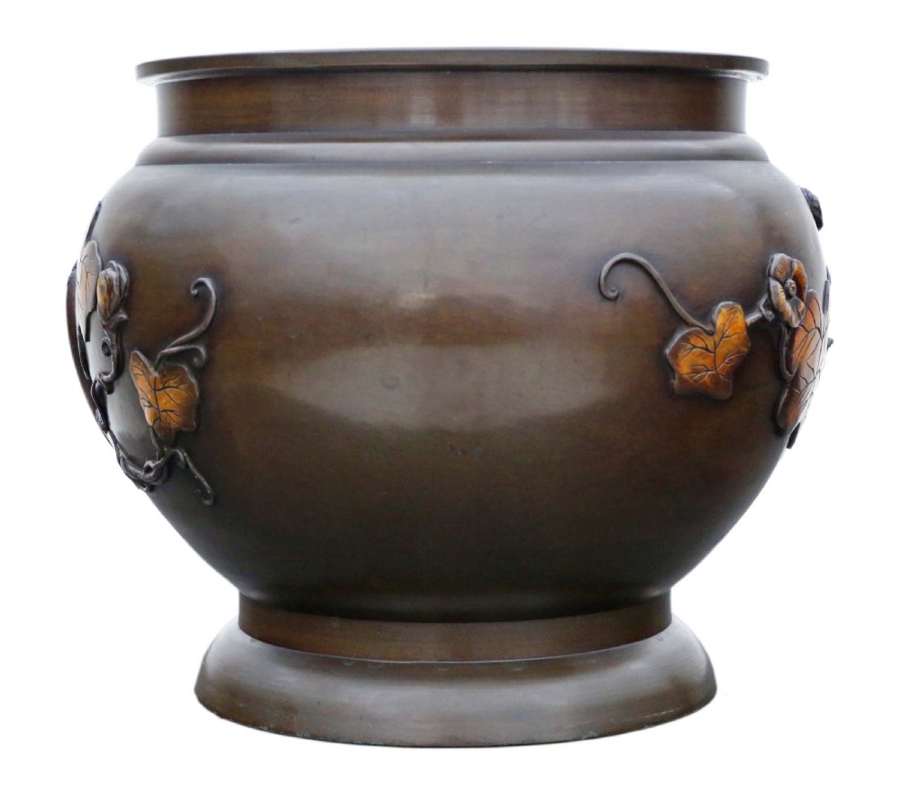 Oriental Japanese bronze mixed metal Jardinière Meiji Period View IV