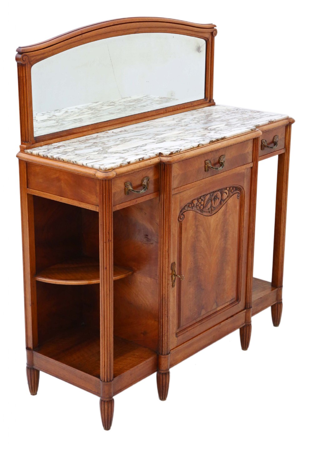 French marble and walnut mirror back sideboard