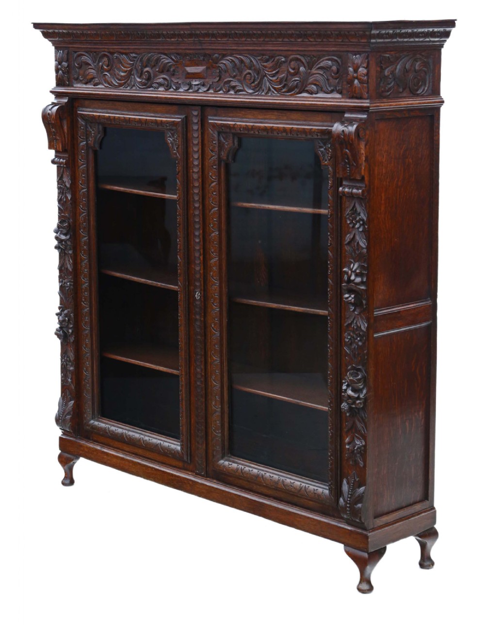 19th Century carved oak glazed bookcase